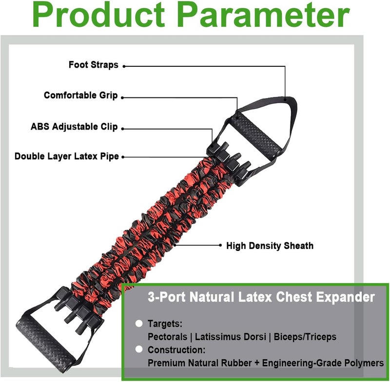 Dapoprren Natural Latex 3-Hole Resistance Stretcher Chest Expander - Adjustable 25/50/75 LBS Strength Bands for Women,Portable Gym Equipment with Handles for Full-Body Training-Red - Image 4